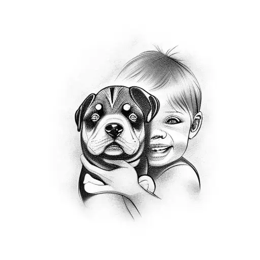 Newborn Baby Girl With A Rottweiler