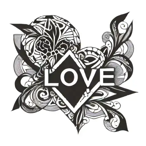 A Geometric Heart Design Incorporating The Word 'Love' In A Stylized Font