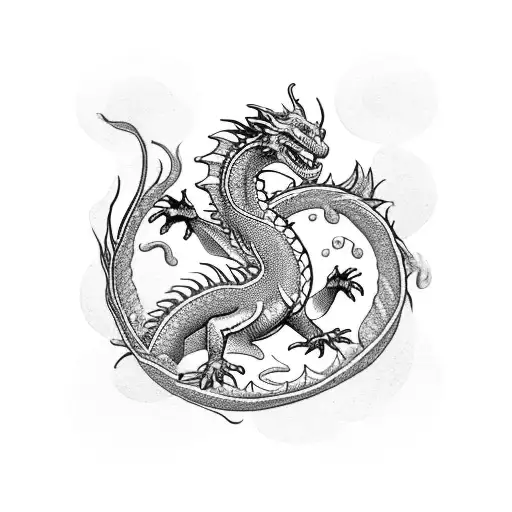 A Dragon Emerging From A Water Lily Pond