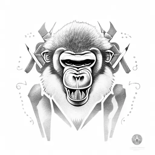 Full Body Baboon With Skeletal Chest That Is Holding A Dagger