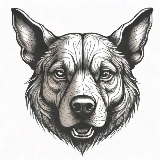 Agressive Evil Dog's Head Emerging Centrically In Symmetry