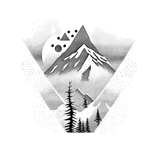 A Tattoo Design Of A Mountain Peak With A Rising Sun Symbolizing Growth And Progress