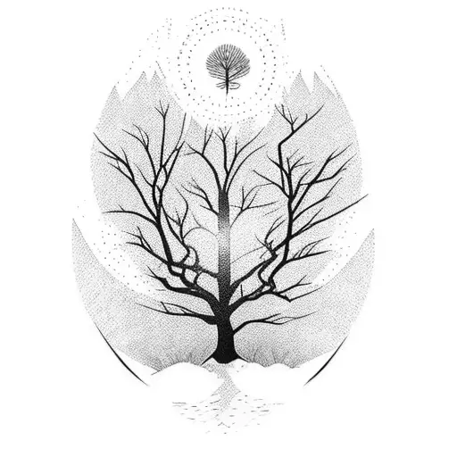 Tree Over The Water Half Sleeve With 3 Stars