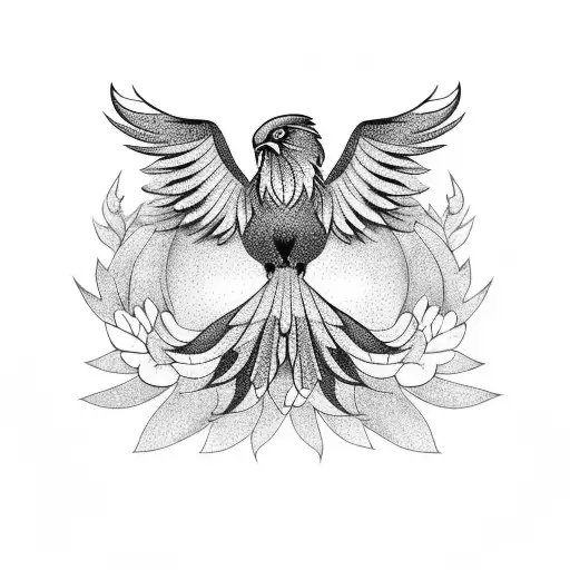 The Phoenix Bird With Flowers And Leaves Tattoo