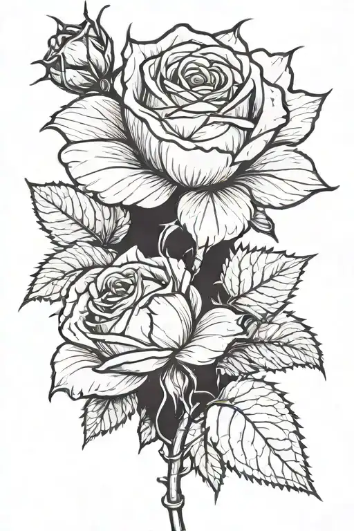 Small Rose With Stem And Thorns Around It