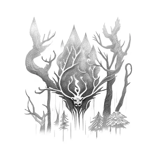 A Dark And Mystical Forest Scene With Hidden Creatures Lurking In The Shadows