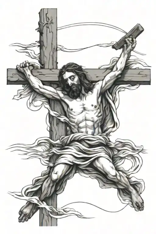 Jesus On Cross Above Water Pinned With Scripture Verses Flowing