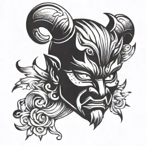 Small - Medium Oni Mask Back Tattoo Design