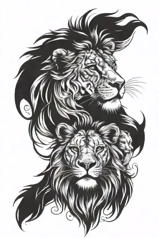 Lion With Lioness And Baby Lion Tattoo