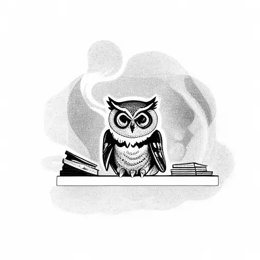 An Owl Perched On A Stack Of Books With A Steaming Cup Of Coffee Nearby