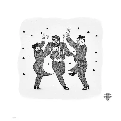 A Bold Blackwork Tattoo Showcasing A Group Of Butlins Enthusiasts Having A Great Time Together