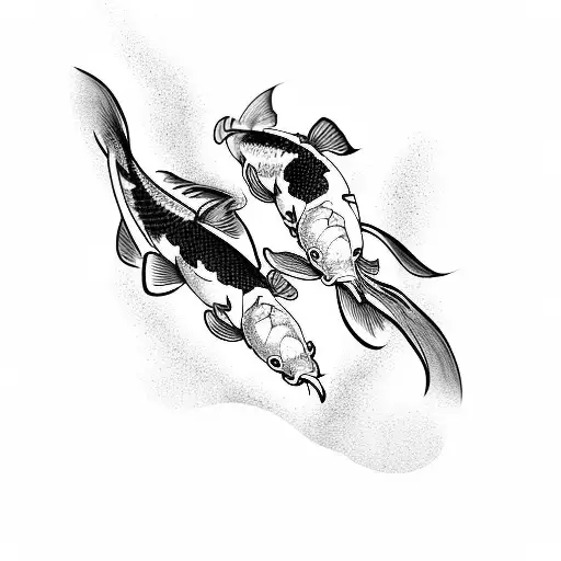 Two Koi Fish Swimming Upward
