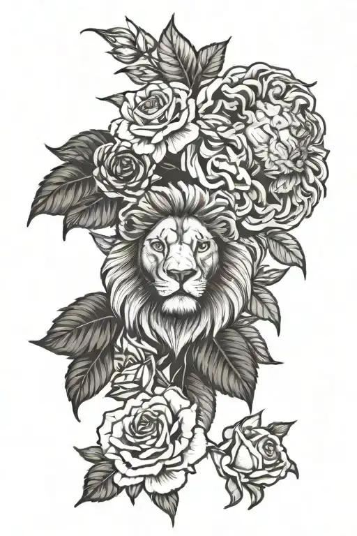 Rose And Lion With Roses