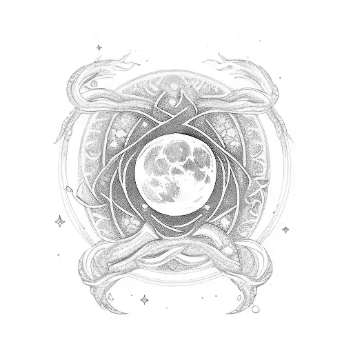 A Mystical Moon With Intricate Bts Symbols Intertwined Within The Design