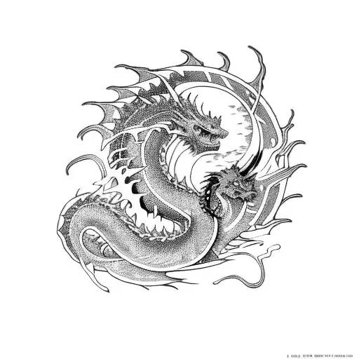 Half-moon Wave Frame Hokusai And Angry Black Dragon