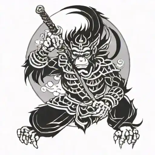 Monkey King In Front Of The Moon Rising