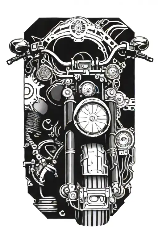 Cybernetic Harley Davidson Motorcycle Merging With A Computer Motherboard