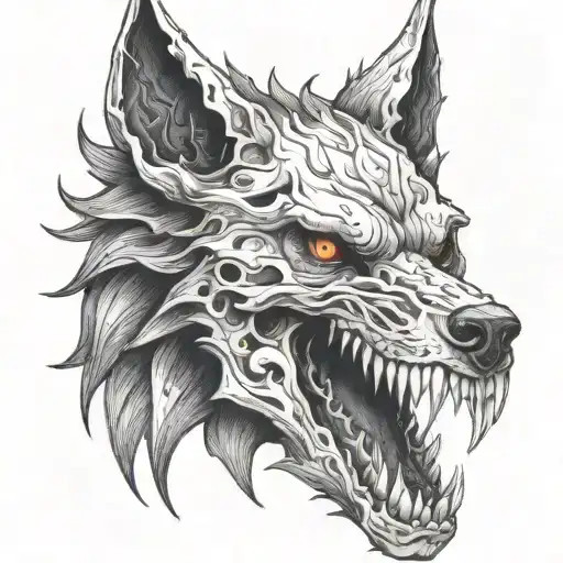 A Hell Hound Wolf Skull Fire