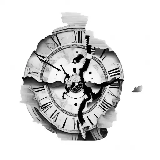 Ribbon Coming Out Of A Broken Clock That Symbolizes That God Is Either Within Time Or Of Time