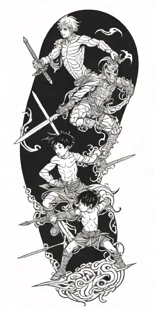 One Boy With Sword Fights Creature