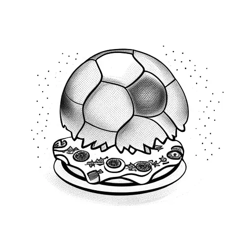 Cupcake Caricature Holding A Slice Of Pizza And Shopping Bag Kicking A Soccer Ball
