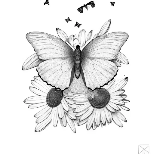 Black Butterfly With Daisies Wings