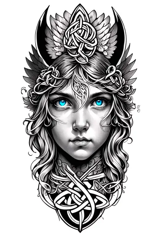 Angel With Blue Eyes Tattoo Design Featuring Celtic Trinity Knot