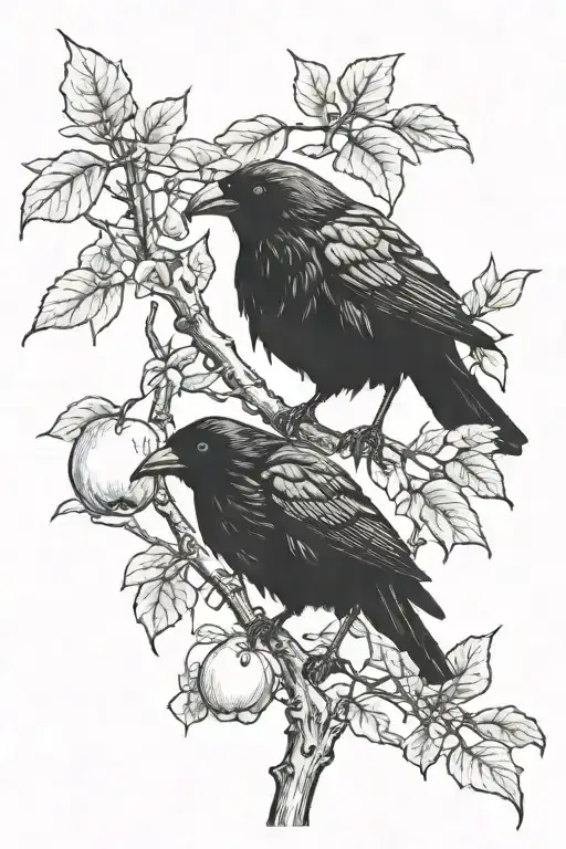 Crow Perched In Apple Branches Feminine