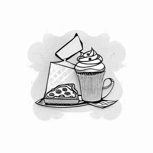 Cupcake Cartoon Holding A Pizza And Shopping Bag Kicking A Soccer Ball