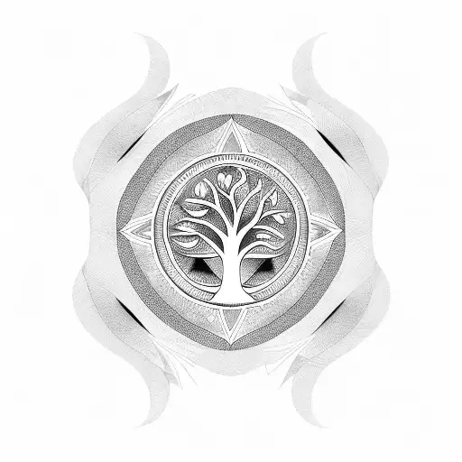 Incorporating The Concept Of The Tree Of Life With Stoic Symbols In A Geometric Pattern