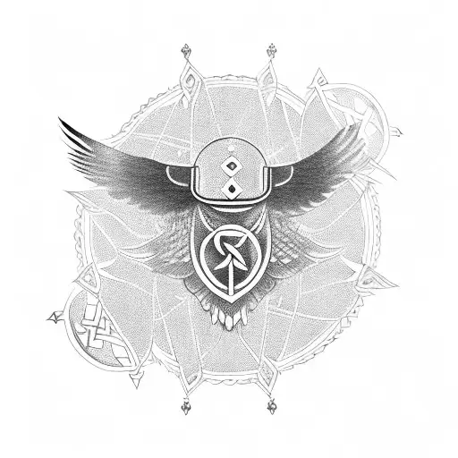 Runic Crow With Spiritual Protection Symbols