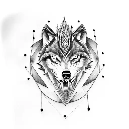 Creepy Wolf In Indain Headdress