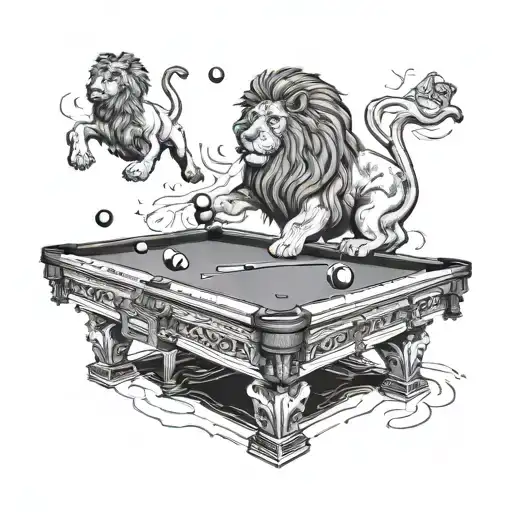 A Mechanical Depiction Of A Snooker Table With Lion And Dog Motifs