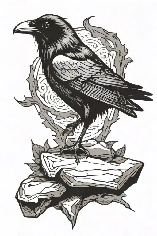 A Raven Craved Into A Stone