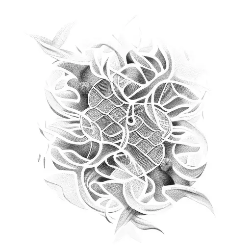 A Pattern Of Fish Scales Intertwined With Blooming Vines And Flowers