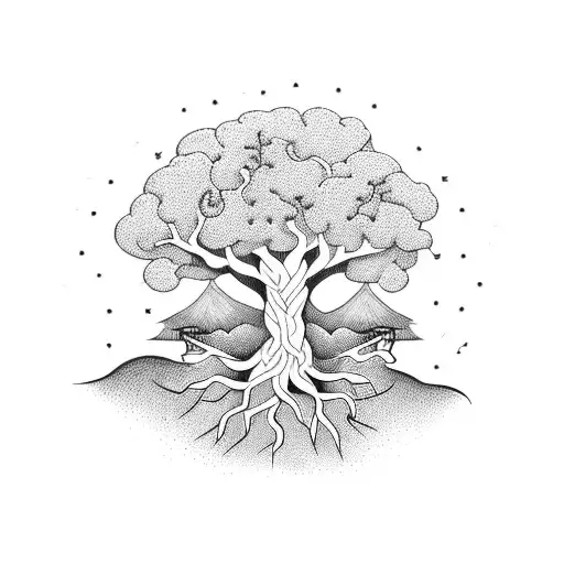 A Tree Of Life With Four Roots And A Trunk With Three Branches