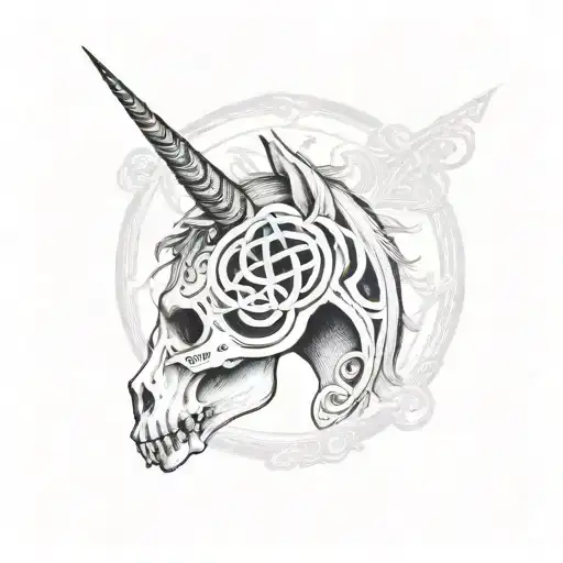 Skull Unicorn With Celtic Cross With The Name Riley Written Inside It
