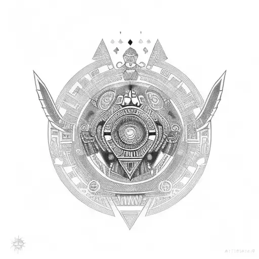 Aztec Calendar With A Modern Twist Incorporating Futuristic Elements