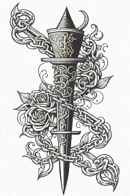 Dagger With Chain Surrounding A Heart Kurapika Chain Of Judgement