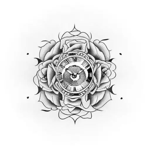 A Lion And A Clock Forming A Yin-yang Symbol With Roses Around It