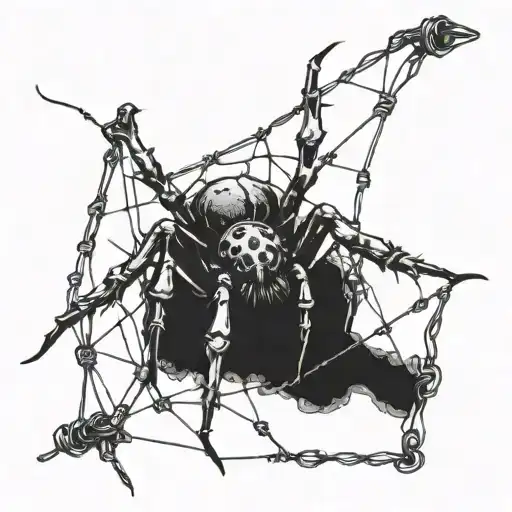 A Gothic Cybersigilism Spider Crawling On A Barbed Wire Fence
