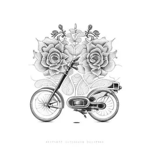 A Vintage Moped With Intricate Mechanical Details Intertwined With Floral Elements