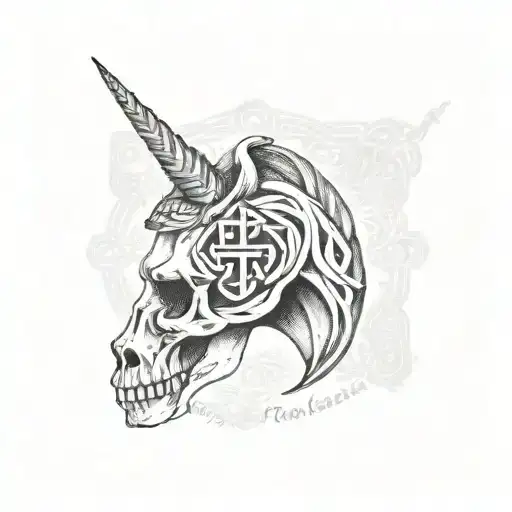 Skull Unicorn With Celtic Cross With The Name Riley Written Inside It