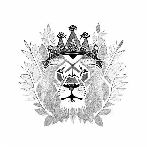 A Lion Wearing A Crown And Surrounded By Jungle Foliage