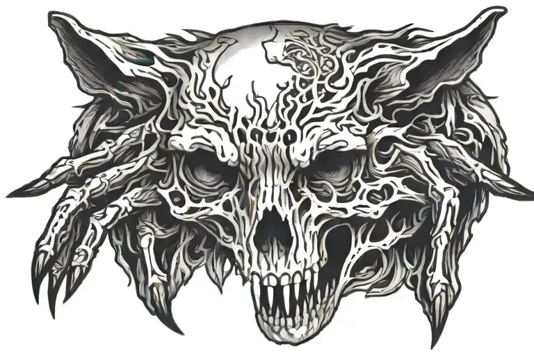 Wolf Skull On Hand With Fingers