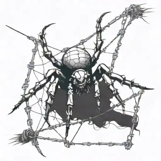 A Gothic Cybersigilism Spider Crawling On A Barbed Wire Fence