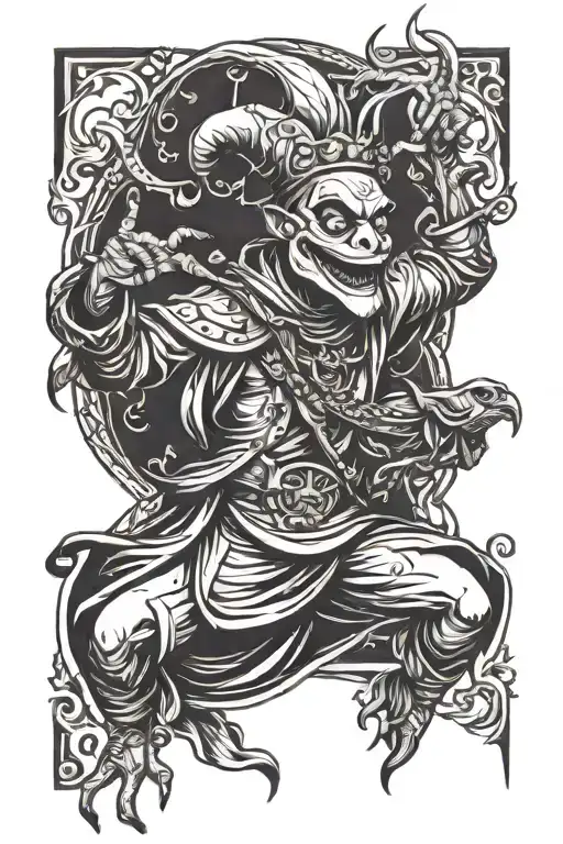 Jester With A Frog Face Dancing With A Crow