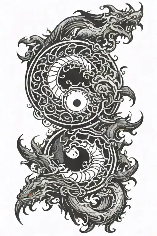 Drangons Black And Withe Ying Yang