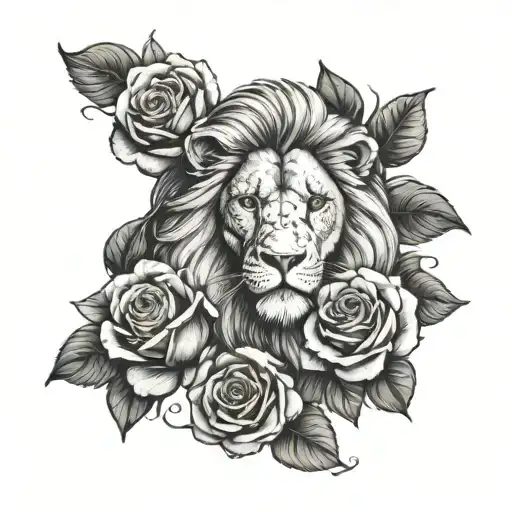 Lion With Roses And A Clock