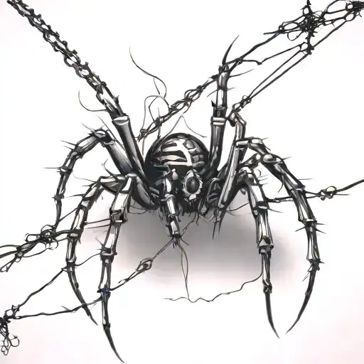 A Gothic Cybersigilism Spider Crawling On A Straight Barbed Wire Fence